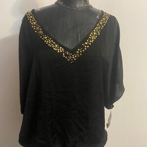 Soulmates Black embellished V-neck cold shoulder blouse, size 3X